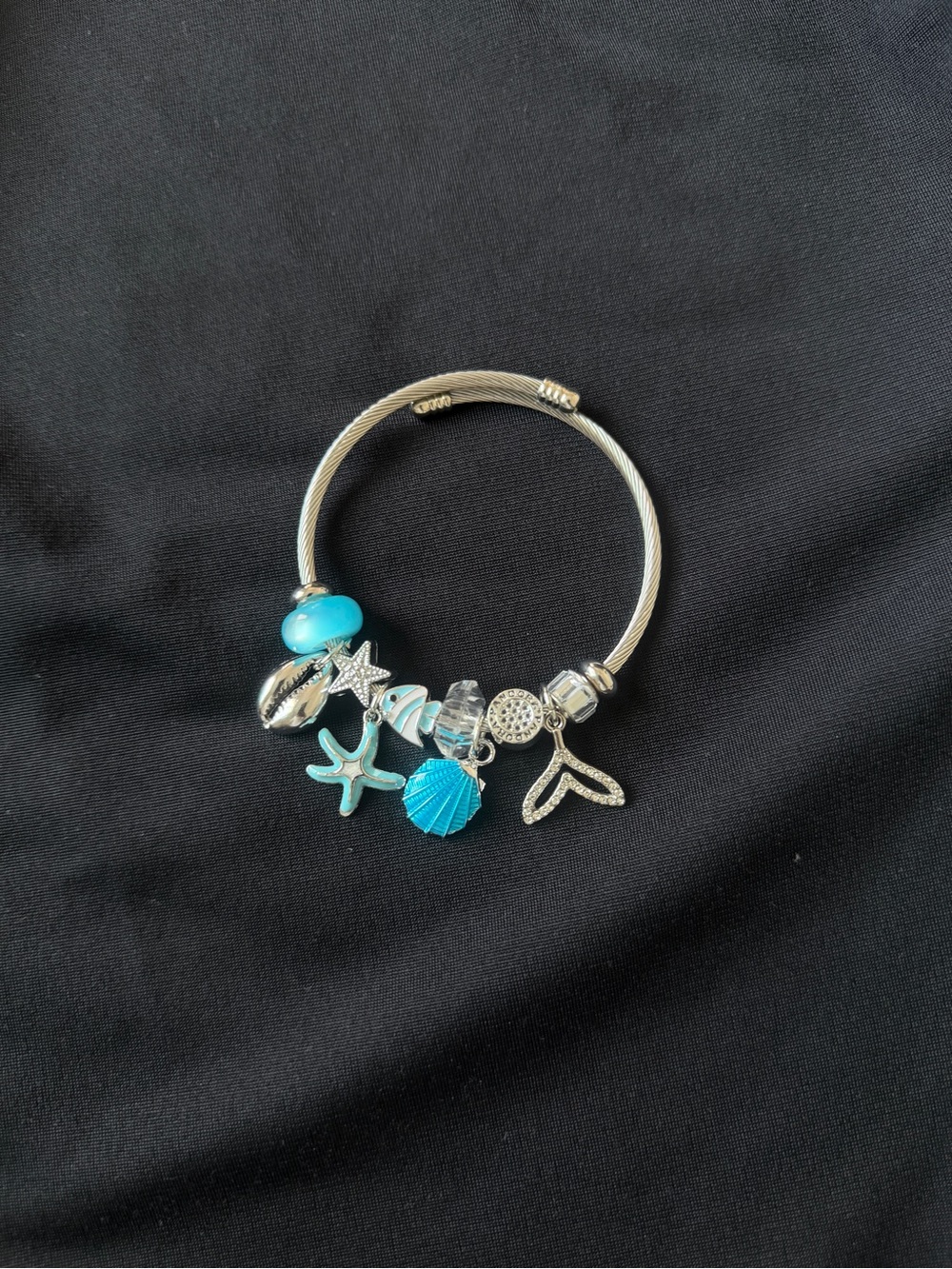 Sea Breeze Silver Charm Bracelet with Turquoise Blue Accents